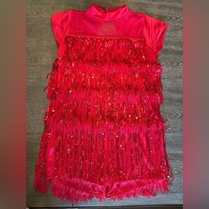 Kids Red Sequin Fringe Costume Dress